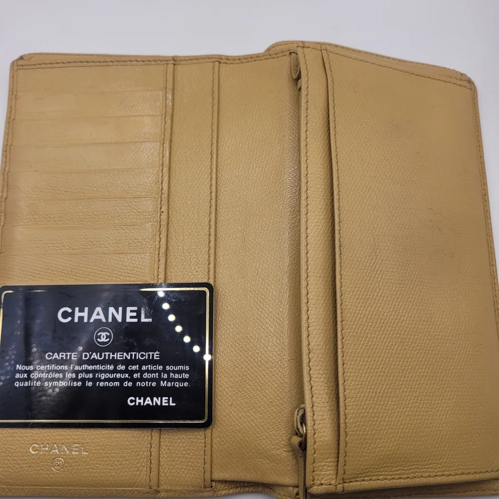 Chanel Leather Tan Long Bifold Vintage Wallet